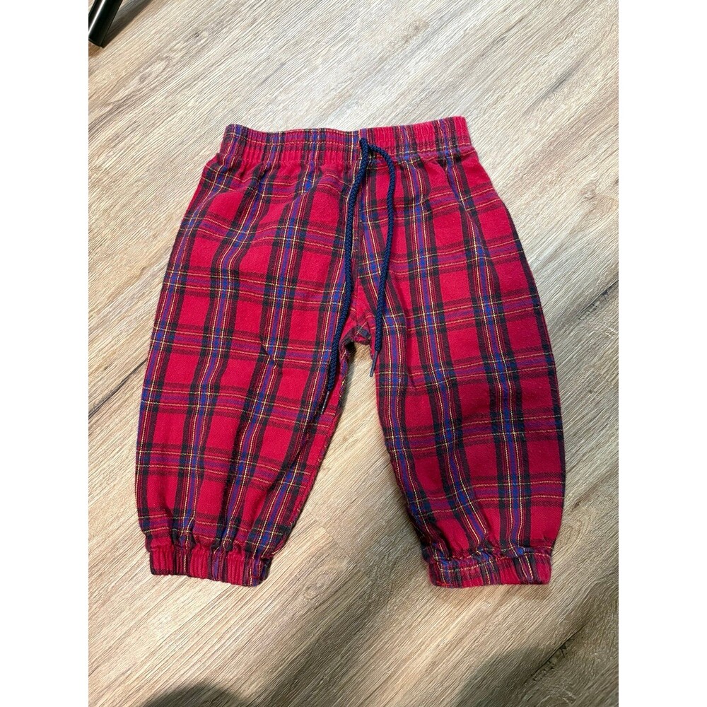 Vintage Kids ‘N’ Fun Plaid Pants 12M Red Tartan USA Made